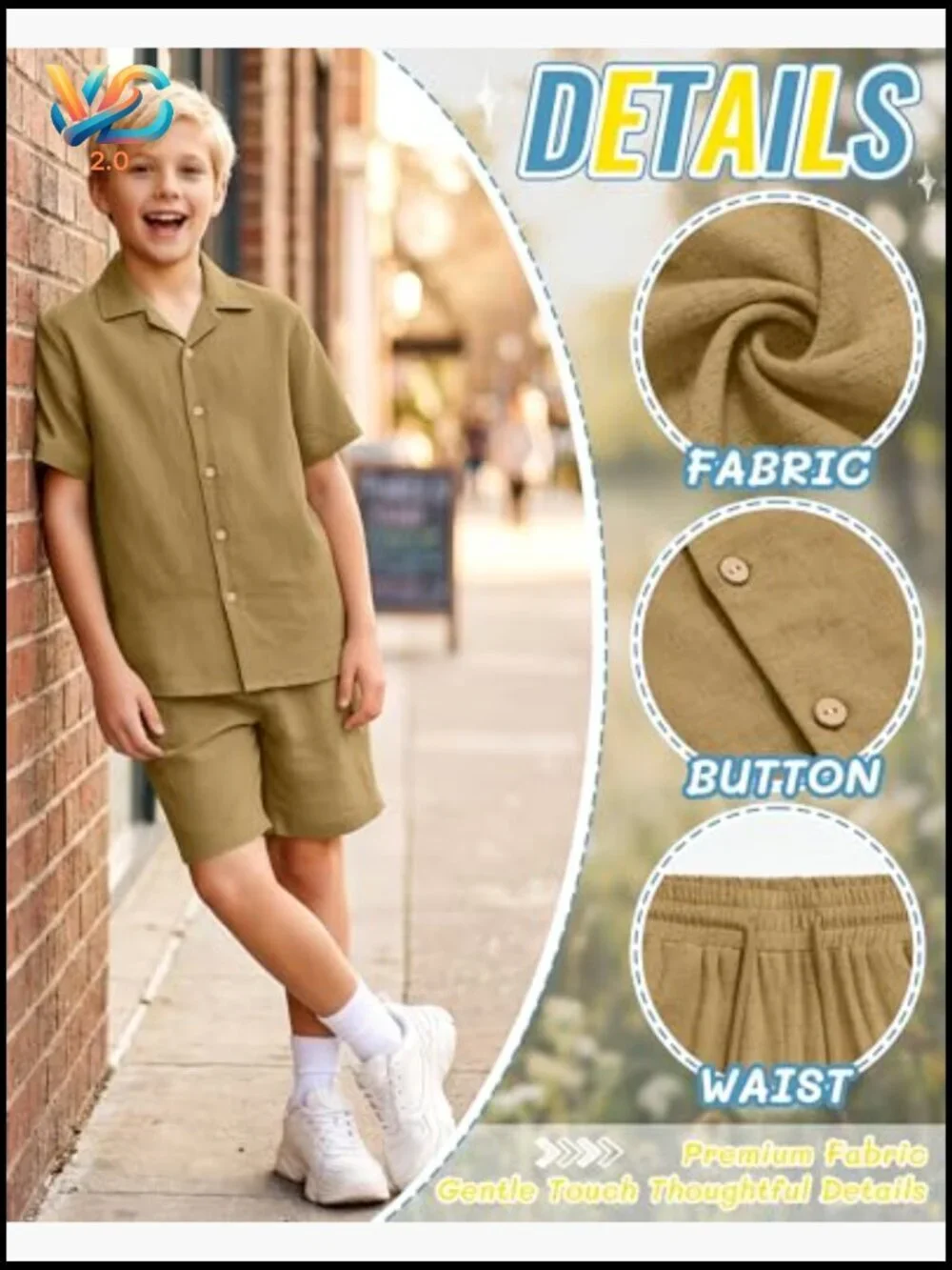 Boys Linen Short Sleeve Tee & Shorts Set 5-14 Summer Beach Outfit